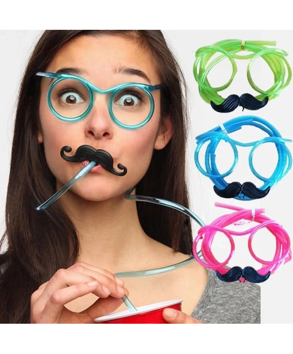 Pipetli Parti Gözlüğü - Çocuk Ve Yetişkin Bıyıklı Pipet Gözlük Pembe Renk 18x14 Cm