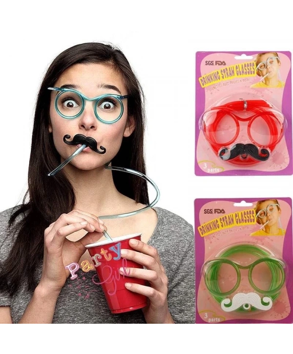 Pipetli Parti Gözlüğü - Çocuk Ve Yetişkin Bıyıklı Pipet Gözlük Pembe Renk 18x14 Cm