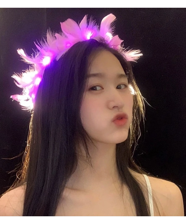 Led Işıklı Rengarenk Yanan 3 Fonksiyonlu Otrişli Parti Tacı Pembe Renk 12x12 Cm