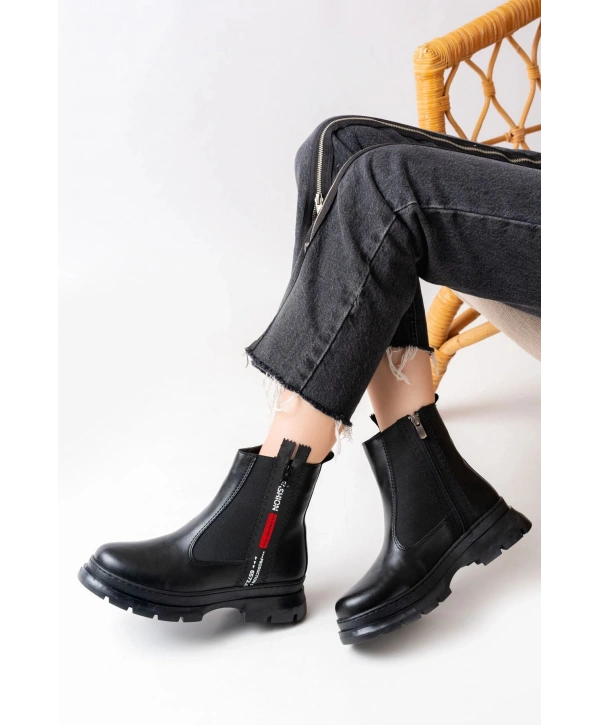ASM-086 Siyah Fashion Aksesuarlı Fermuarlı Günlük Kadın Bot