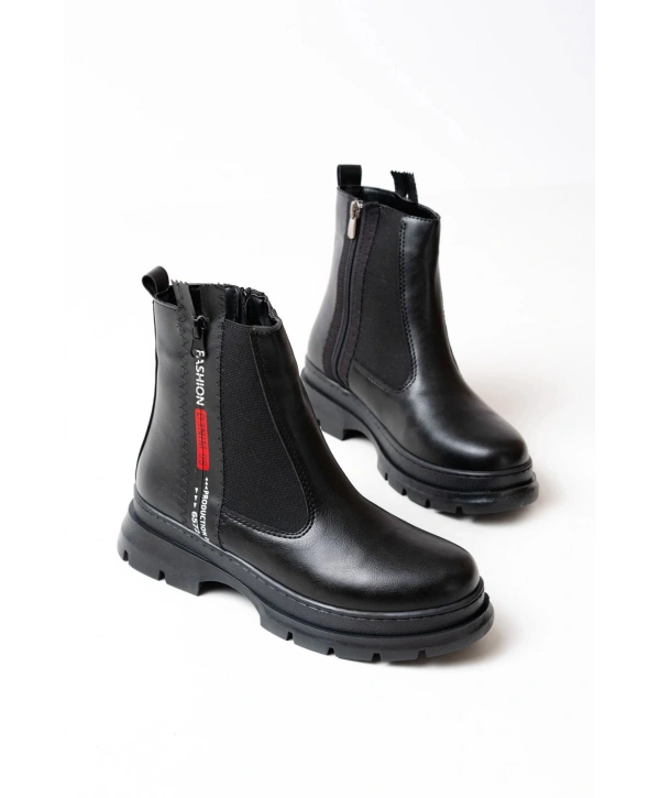 ASM-086 Siyah Fashion Aksesuarlı Fermuarlı Günlük Kadın Bot