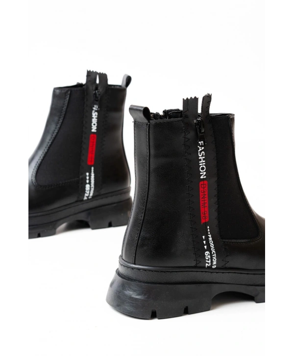 ASM-086 Siyah Fashion Aksesuarlı Fermuarlı Günlük Kadın Bot