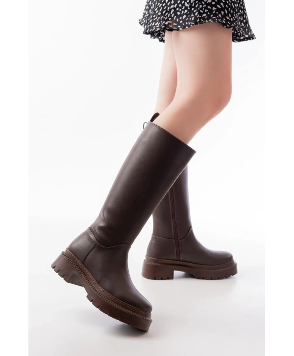 236-340 Kahverengi Fermuarlı Günlük Kadın Çizme