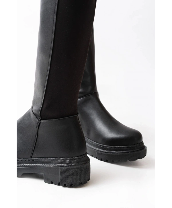 812-305 Siyah Arkası Streç Fermuarlı Günlük Kadın Çizme