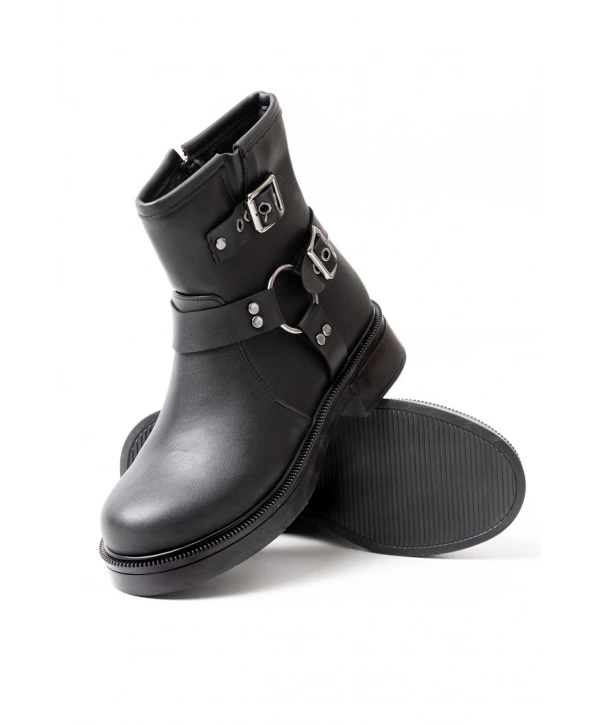 02-2013 Siyah Toka Aksesuarlı Fermuarlı Günlük Kadın Bot