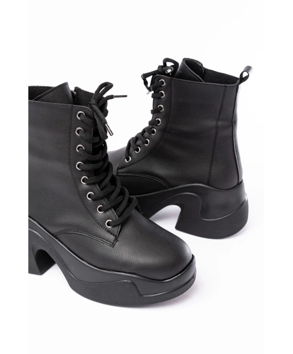 FZ-2550 Siyah Yüksek Tabanlı Bağcıklı Fermuarlı Günlük Kadın Bot