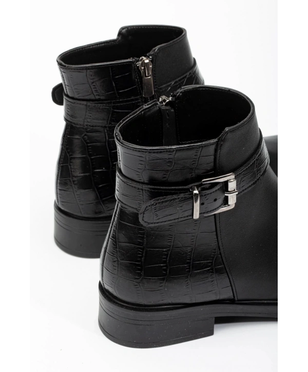 165-204/1 Siyaha Kroko Toka Aksesuarlı Fermuarlı Günlük Kadın Bot