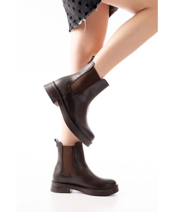 02-2137 Kahverengi Lastikli Günlük Kadın Bot