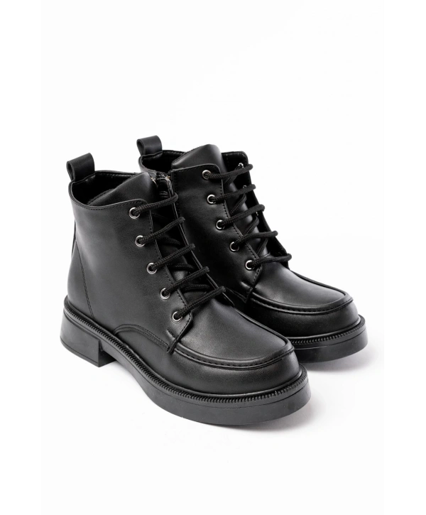 02-2001 Siyah Bağcıklı Fermuarlı Günlük Kadın Bot