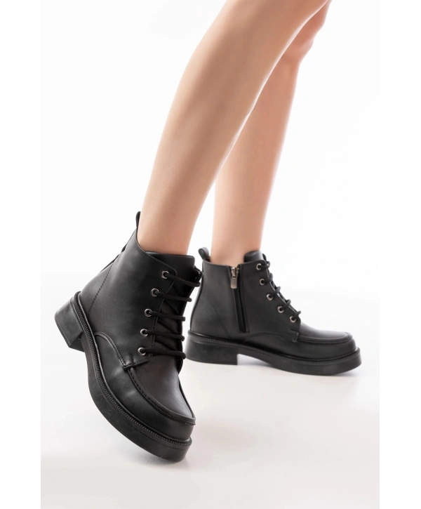 02-2001 Siyah Bağcıklı Fermuarlı Günlük Kadın Bot