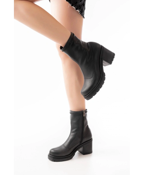 767-3012 Streç Siyah Fermuarlı Günlük Kadın Bot