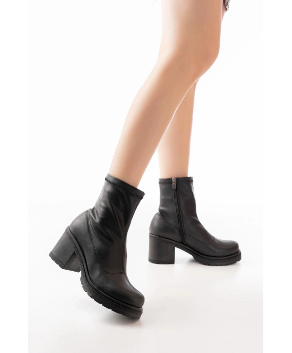 767-3012 Streç Siyah Fermuarlı Günlük Kadın Bot