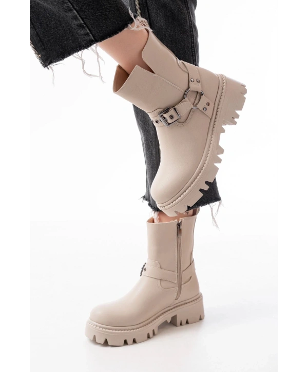 868-2015 Bej Fermuarlı Günlük Kadın Bot