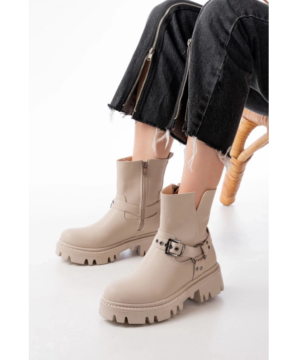 868-2015 Bej Fermuarlı Günlük Kadın Bot