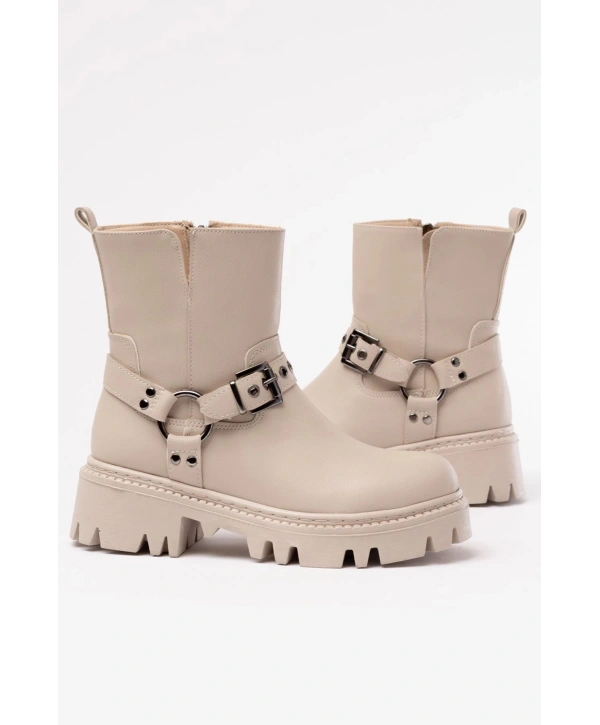 868-2015 Bej Fermuarlı Günlük Kadın Bot