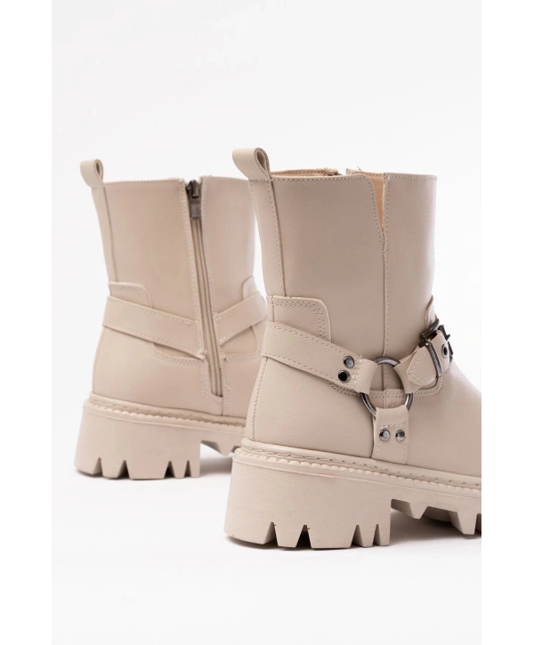 868-2015 Bej Fermuarlı Günlük Kadın Bot