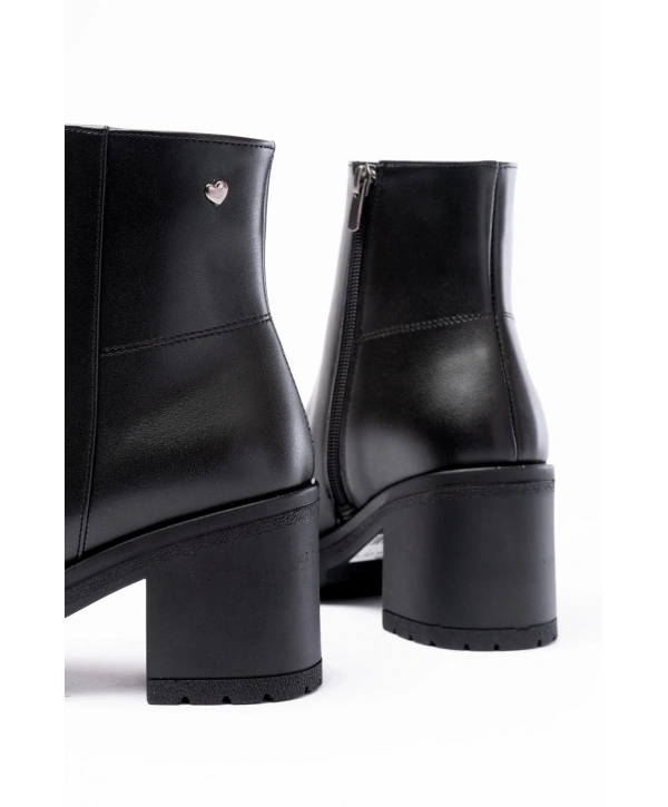 767-3020 Siyah Fermuarlı Kalın Topuklu Günlük Kadın Bot