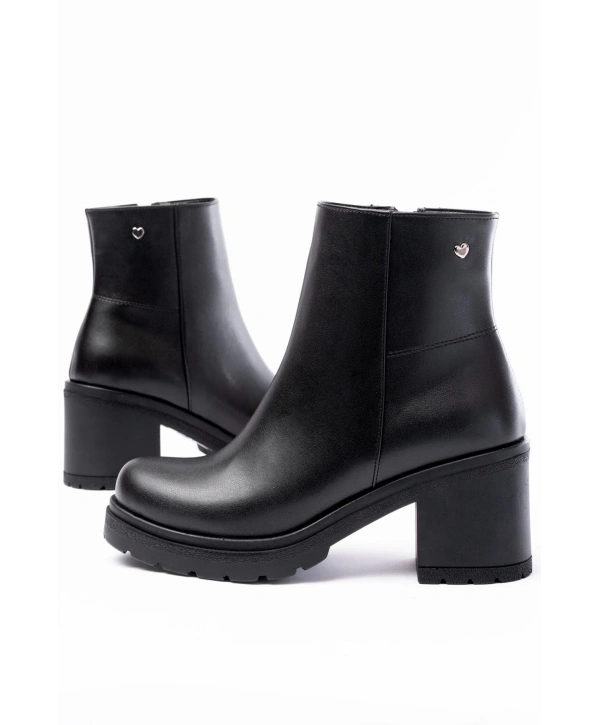 767-3020 Siyah Fermuarlı Kalın Topuklu Günlük Kadın Bot