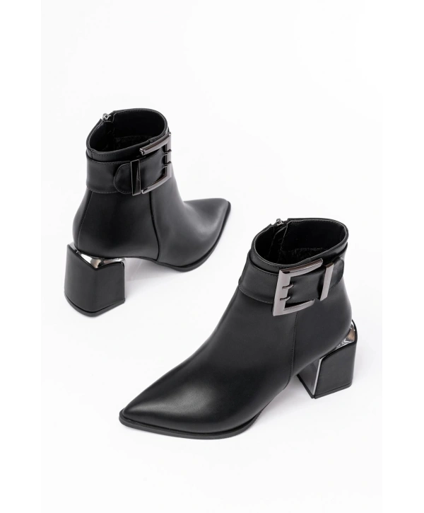 DNZ-400 Siyah Toka Aksesuarlı Topuklu Fermuarlı Günlük Kadın Bot