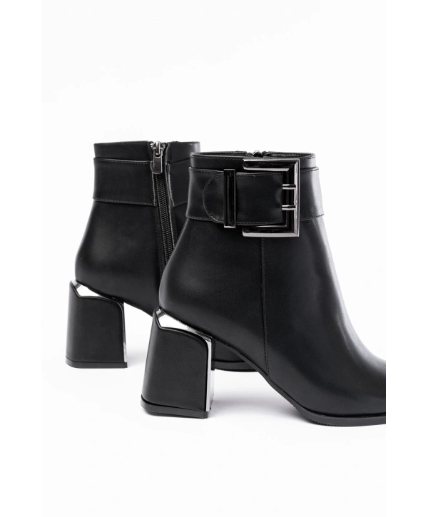 DNZ-400 Siyah Toka Aksesuarlı Topuklu Fermuarlı Günlük Kadın Bot