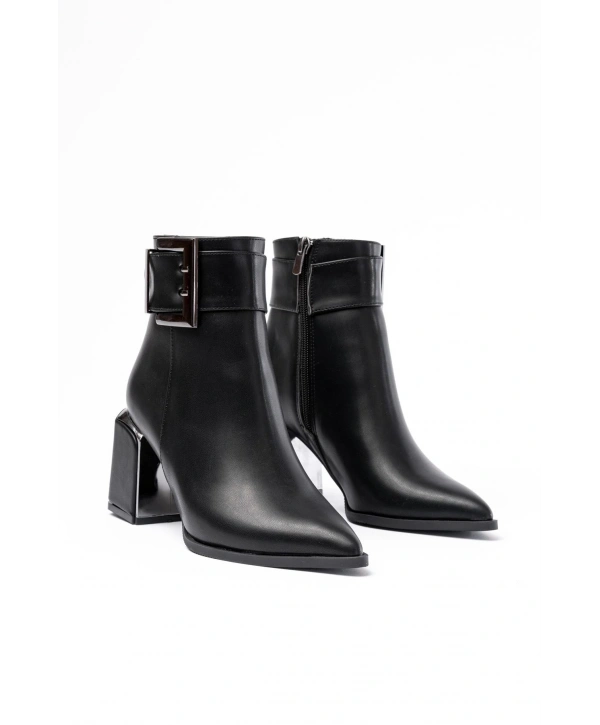 DNZ-400 Siyah Toka Aksesuarlı Topuklu Fermuarlı Günlük Kadın Bot