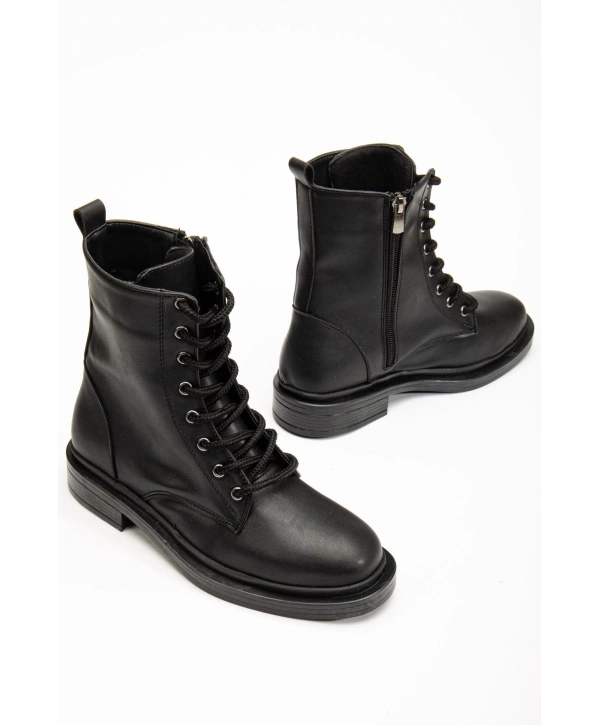 2024-2289 Siyah Bağcıklı Fermuarlı Günlük Kadın Bot