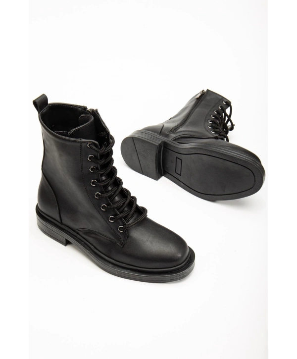 2024-2289 Siyah Bağcıklı Fermuarlı Günlük Kadın Bot