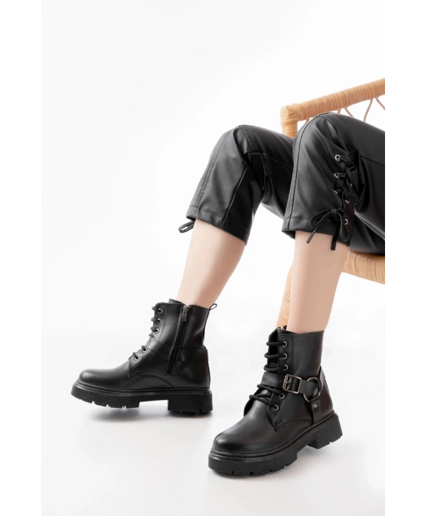 508-3038 Siyah Toka Aksesuarlı Fermuarlı Günlük Kadın Bot