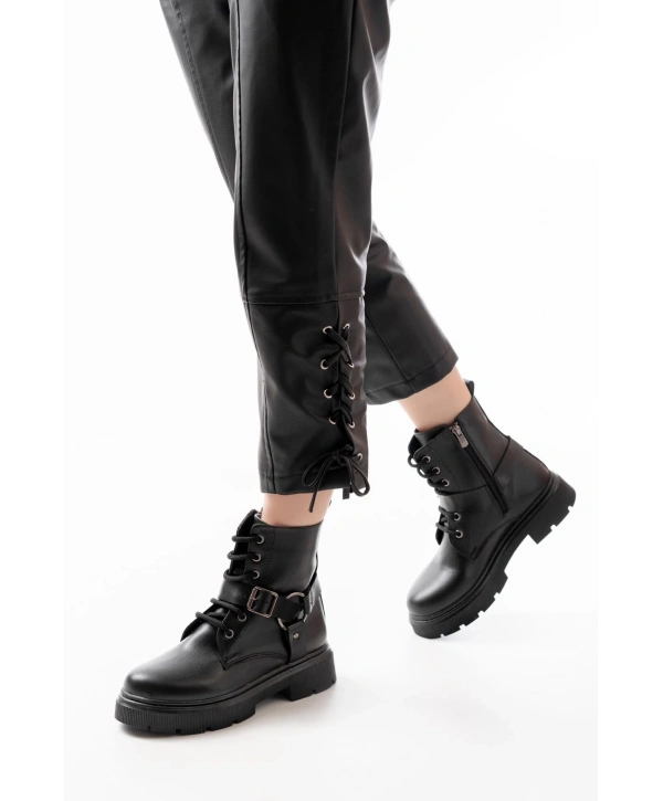 508-3038 Siyah Toka Aksesuarlı Fermuarlı Günlük Kadın Bot