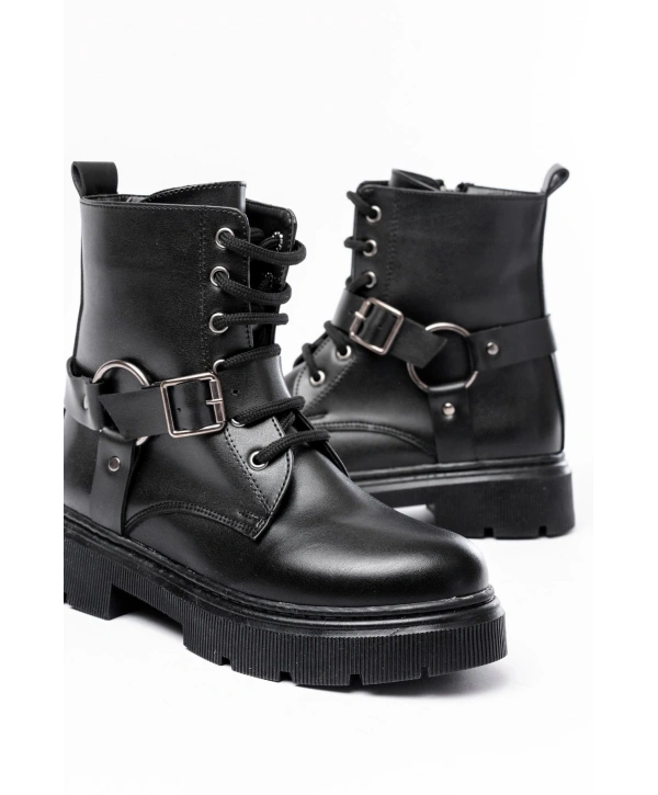 508-3038 Siyah Toka Aksesuarlı Fermuarlı Günlük Kadın Bot