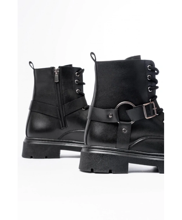 508-3038 Siyah Toka Aksesuarlı Fermuarlı Günlük Kadın Bot