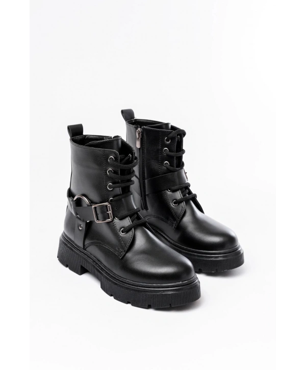 508-3038 Siyah Toka Aksesuarlı Fermuarlı Günlük Kadın Bot