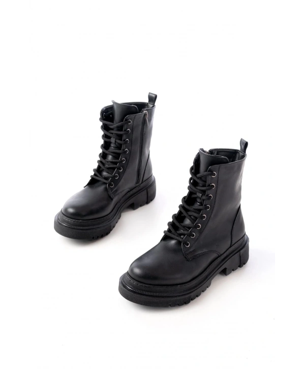 812-356 Siyah Bağcıklı Fermuarlı Günlük Kadın Bot