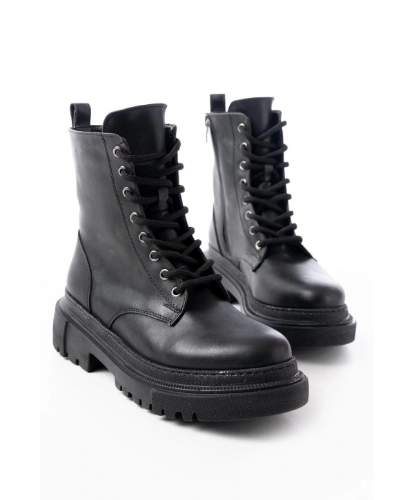 812-356 Siyah Bağcıklı Fermuarlı Günlük Kadın Bot