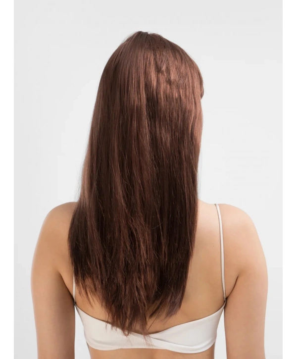 Kahve Renk Uzun Düz Parti Peruğu - Uzun Kahverengi Peruk