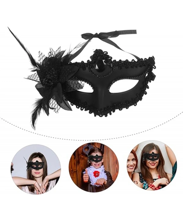 Siyah Mat Renk Yandan Tüylü Güllü Parti Balo Venedik Maskesi 16x22