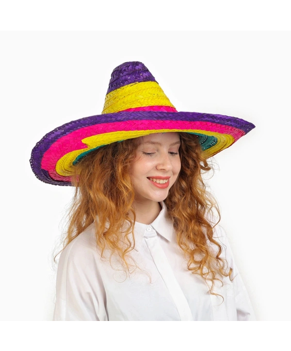 Sombrero Meksika Şapkası Renkli Örme Hasır Çocuk Boy