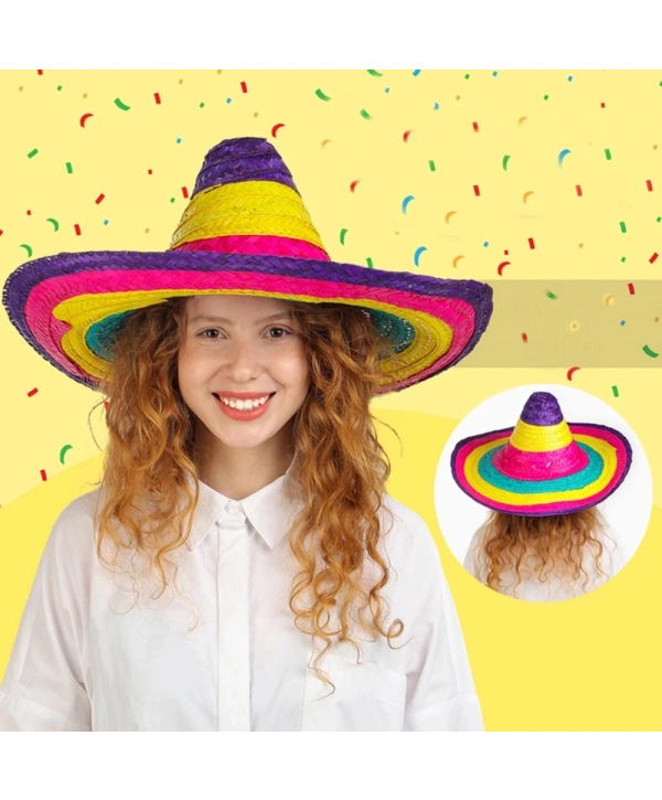 Sombrero Meksika Şapkası Renkli Örme Hasır Çocuk Boy