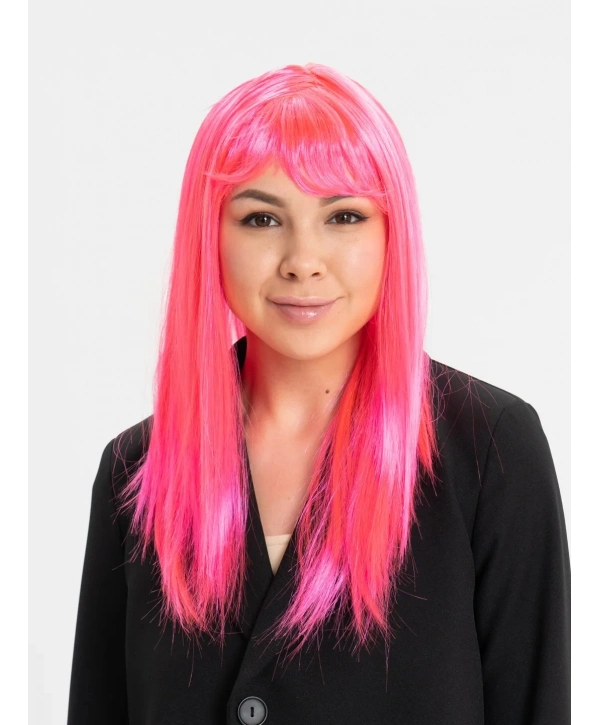 Şeker Pembesi Koyu Pembe Renk Uzun Düz Parti Peruğu