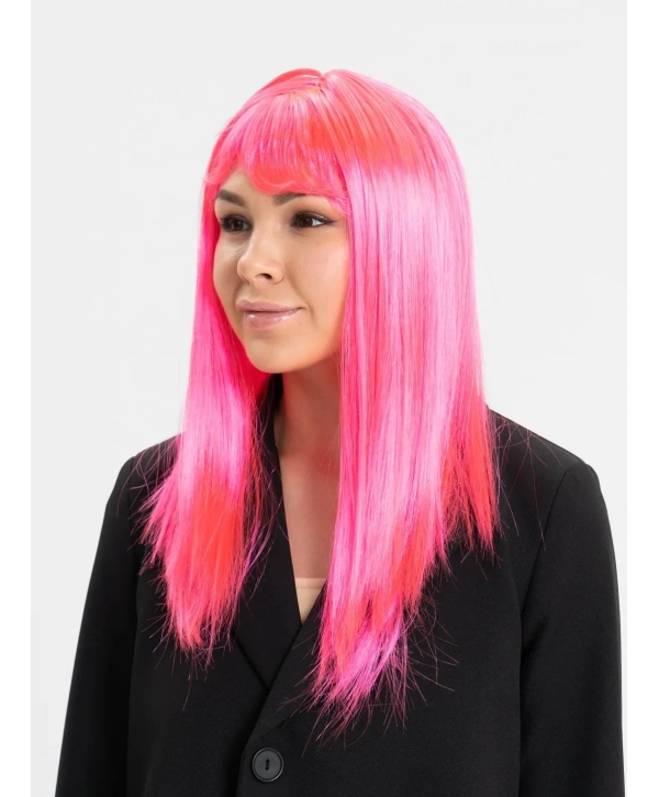 Şeker Pembesi Koyu Pembe Renk Uzun Düz Parti Peruğu