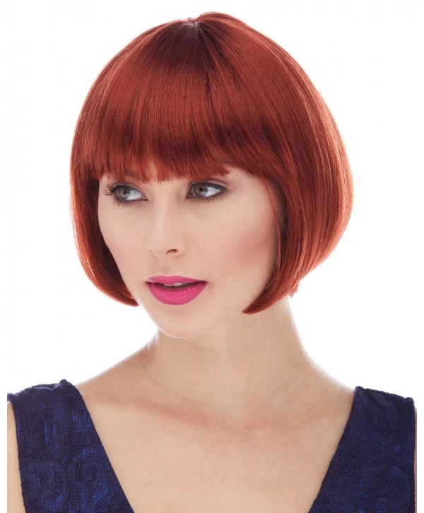 Kızıl Renk Düz Kesim Astarlı Küt Parti Peruğu