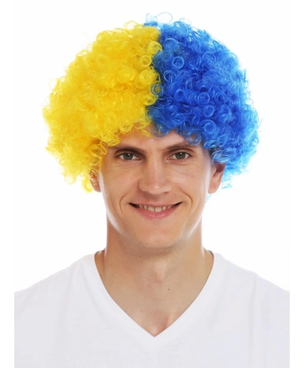 Sarı Lacivert Kıvırcık Afro Bonus Peruk Taraftar Bonus Saç