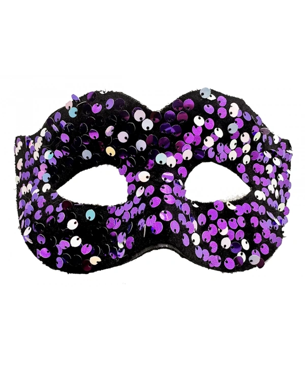 Mor Renk Arkadan Lastikli Pul Payet İşlemeli Balo After Parti Maskesi