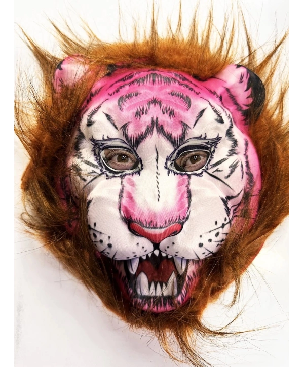 Kahverengi Saçlı Pembe Yüz Kurt Maske Kaplan Maske Mega Peluş 26 No