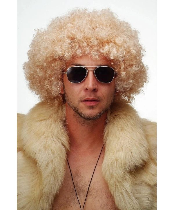 Altın Renk Kıvırcık Afro Bonus Peruk Saç Parti Peruğu Platin Gold