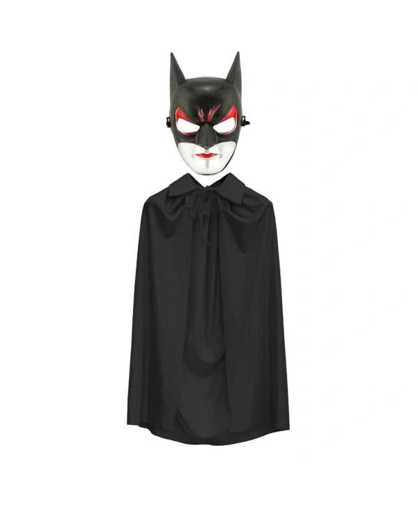 Batman Maskesi Cat Woman Ve Batman Pelerini 90 Cm Siyah Renk Set