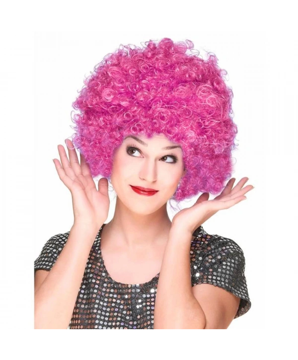 Fuşya Renk Kıvırcık Afro Bonus Peruk Saç Parti Peruğu