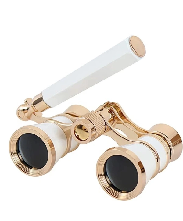 Nefis Işlemeli, Tiyatro / Opera Dürbünü 3x25 Prinç Metal Kaplamalı Retro Beyaz