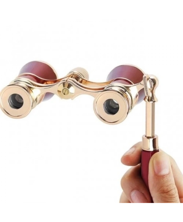 Nefis Işlemeli, Tiyatro / Opera Dürbünü 3x25 Prinç Metal Kaplamalı Retro Kahverengi