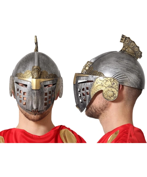 Gümüş Üzeri Altın Renk Oynar Başlıklı Romalı Bizans Kaskı Miğferi 25x20 Cm
